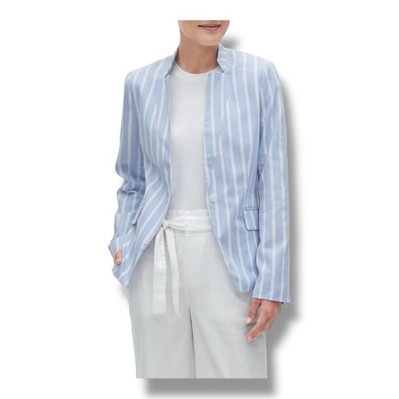 Banana Republic Blue & White Striped Linen-Blend Cutaway Blazer – Size 12 - Picture 2 of 6